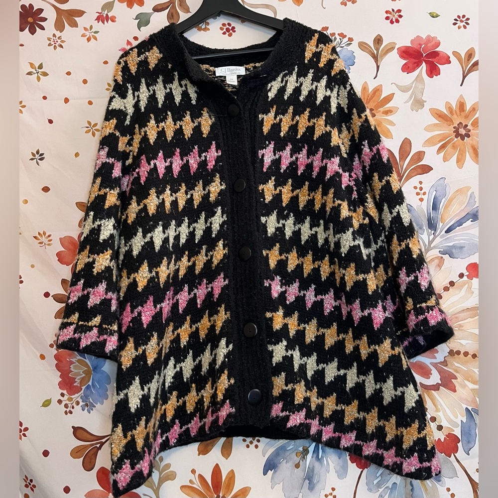 CJ Banks 2X Modern Boho Witchy Granny Brown Pink Retro 70s Style Chunky Cardigan